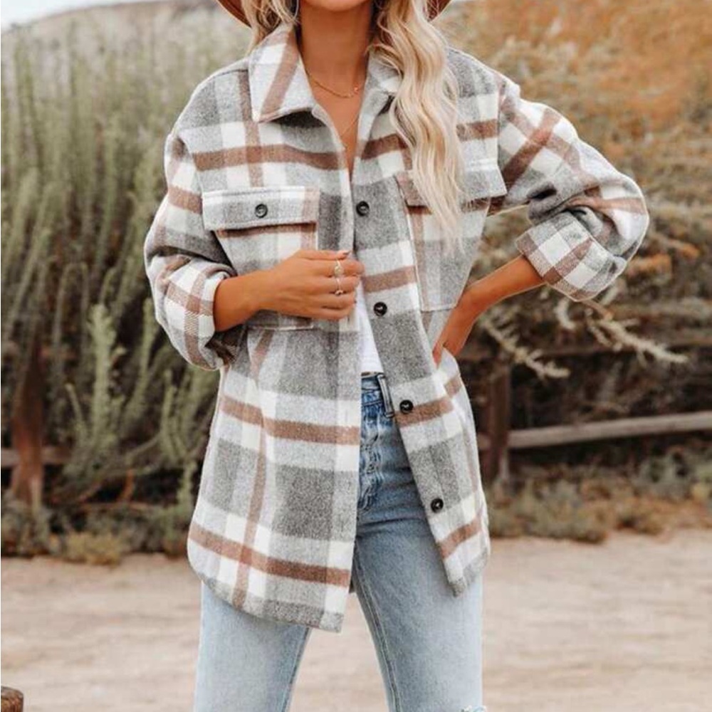 **SIZE M** Plaid Flap Pocket Drop Shoulder Coat